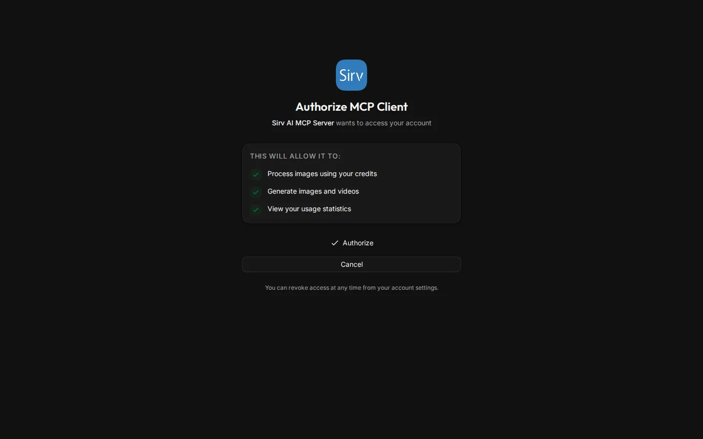 The consent page where you authorise the MCP server