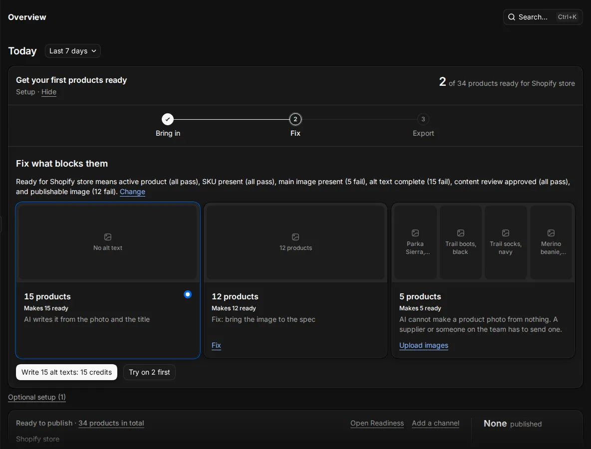 The launch path card on Today, open on step 2, with gap cards and the fix button