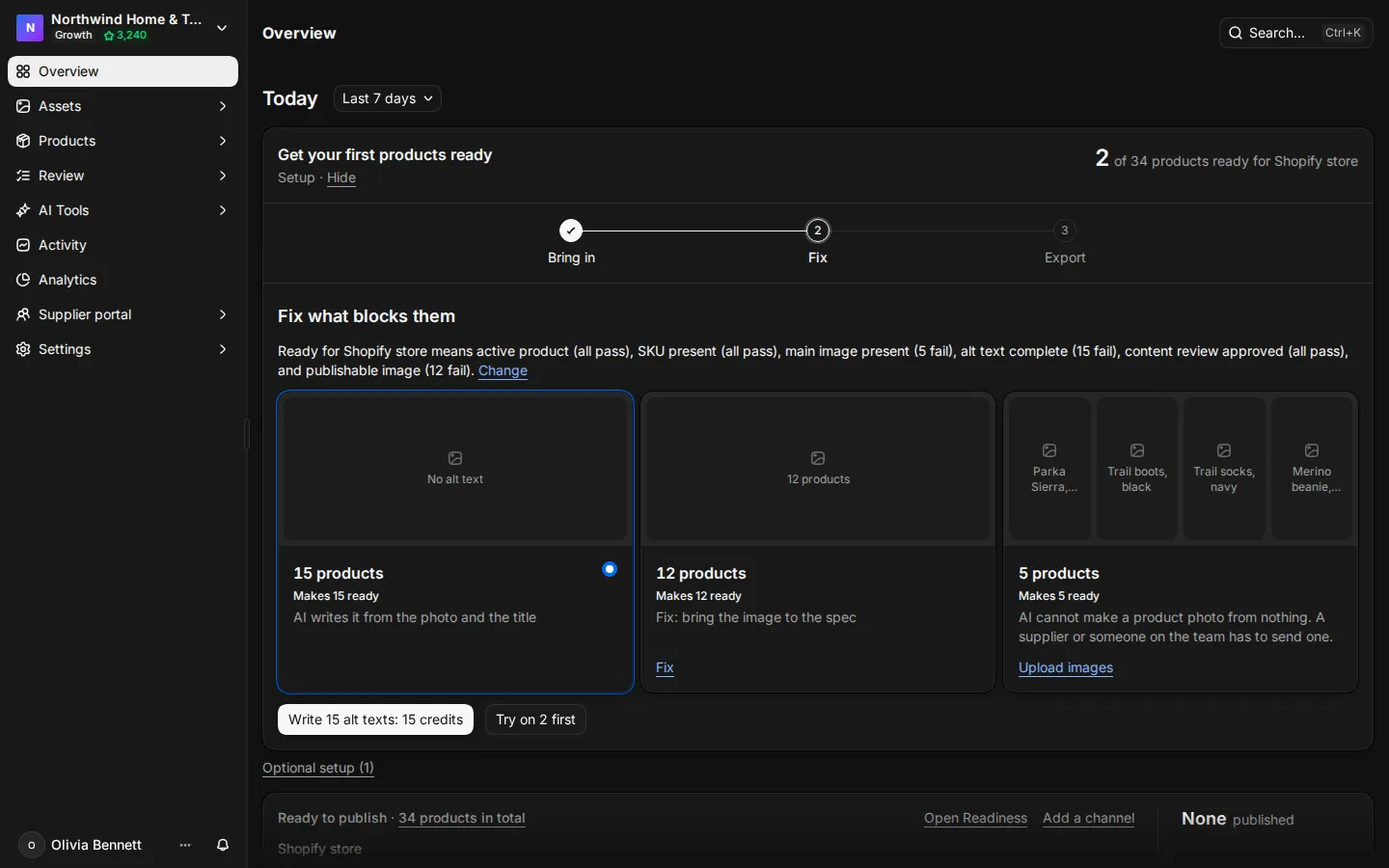 The sidebar with the workspace menu, the main pages and the account menu