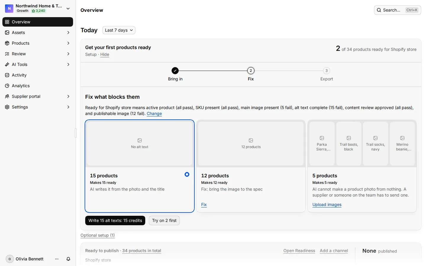 The sidebar with the workspace menu, the main pages and the account menu