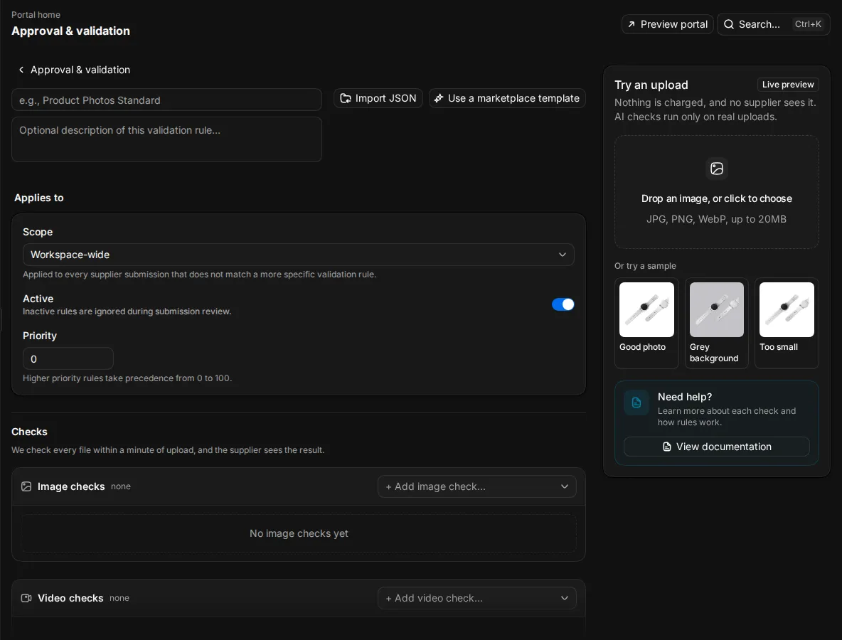 A validation rule open in the editor, with its checks and the Then section